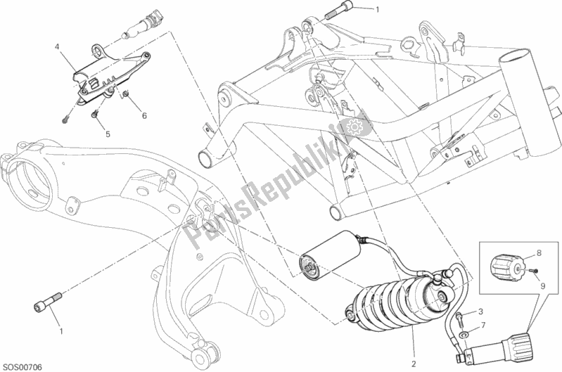 All parts for the Sospensione Posteriore of the Ducati Hypermotard Hyperstrada USA 821 2013